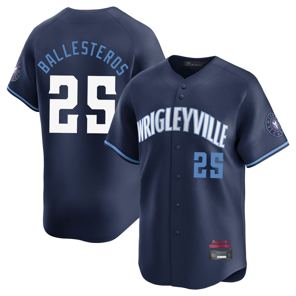 Chicago Cubs #25 Moises Ballesteros Player Navy AmberGomez City Connect Limited Home Stitched Jerseys