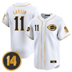 Cincinnati Reds #11 Barry Larkin Player White-Gold AmberGomez Vapor Premier Limited Home Stitched Jerseys