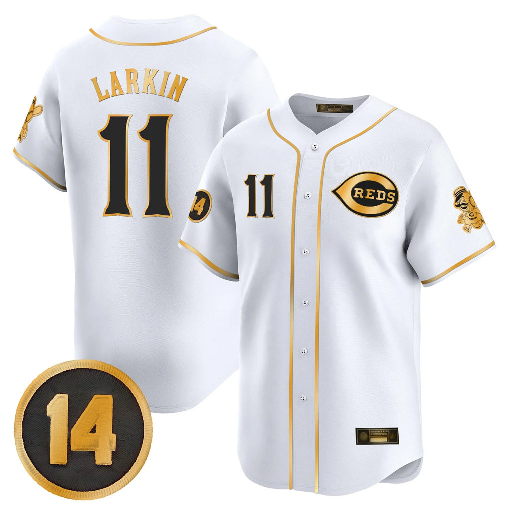 Cincinnati Reds #11 Barry Larkin Player White-Gold AmberGomez Vapor Premier Limited Home Stitched Jerseys