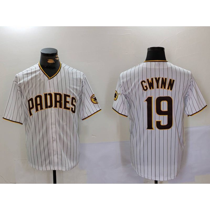 San Diego Padres #19 Tony Gwynn White AmberGomez Team Logo Stitched Cool Base Jersey