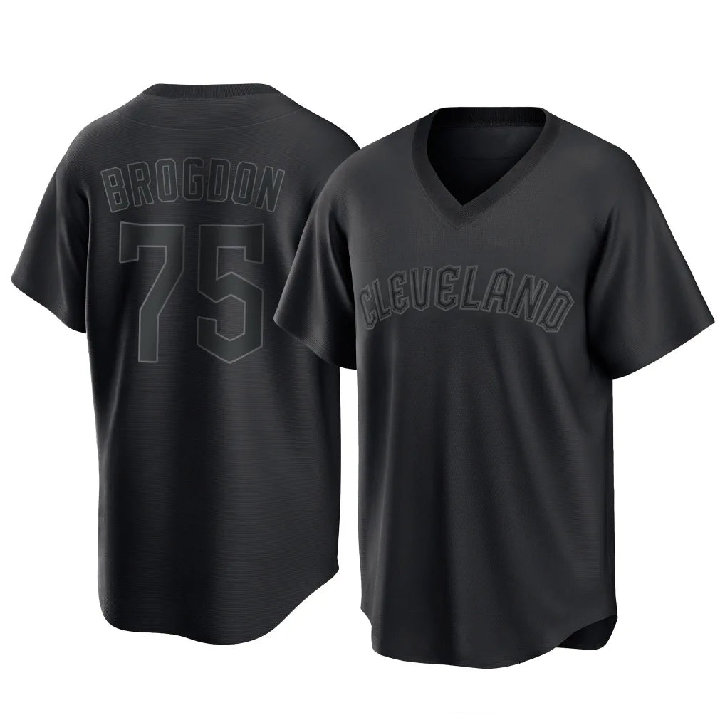 Cleveland Guardians #75 Connor Brogdon Player Black AmberGomez T-shirt Home Game Stitched Jerseys