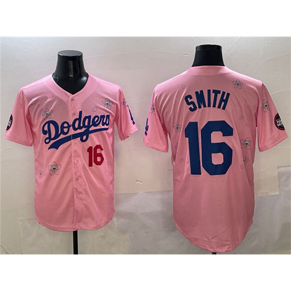 Los Angeles Dodgers #16 Will Smith Pink AmberGomez 2025 Tokyo Series Limited Stitched Jersey