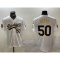 Los Angeles Dodgers #50 mookie betts white gold AmberGomez 2024 world series with fernando memorial patch limited stitched jersey