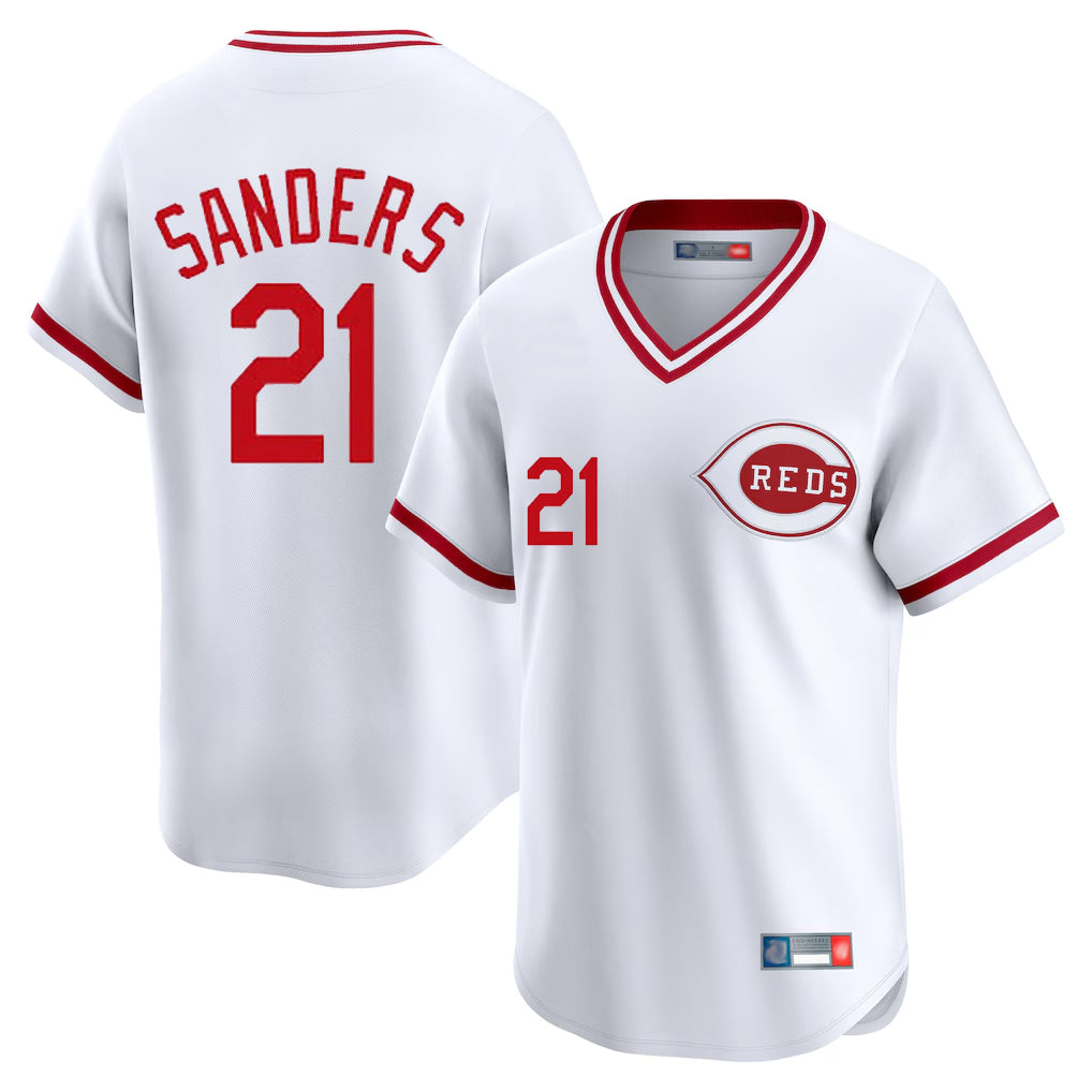 Cincinnati Reds #21 Hunter Greene Player White AmberGomez Cooperstown Collection Limited T-shirt Home Stitched Jerseys
