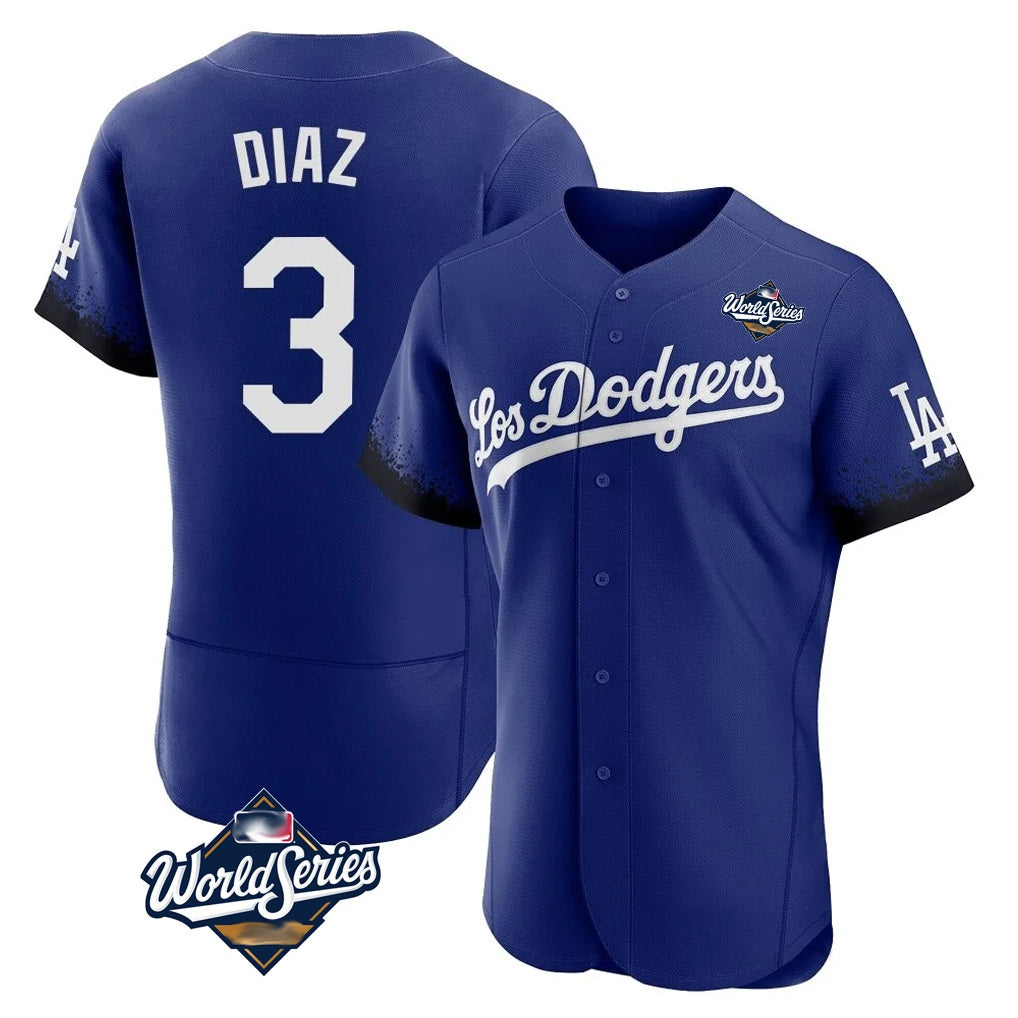 Los Angeles Dodgers #3 Edwin D¨ªaz Player Royal AmberGomez World Series City Connect Elite Home Stitched Jerseys
