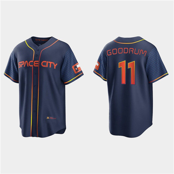 Houston Astros #11 Niko Goodrum 2022 Navy AmberGomez City Connect Cool Base Stitched Jersey