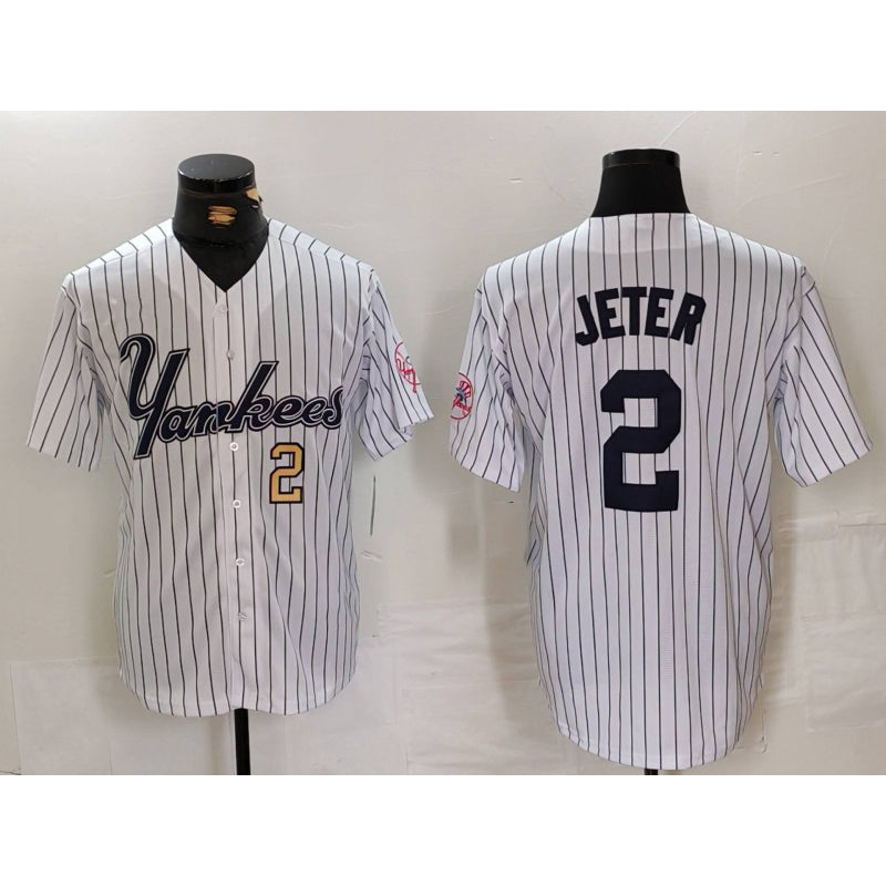 New York Yankees #2 Derek Jeter White AmberGomez Pinstripe Fashion Cool Base Jerseys 2
