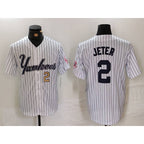 New York Yankees #2 Derek Jeter White AmberGomez Pinstripe Fashion Cool Base Jerseys 2