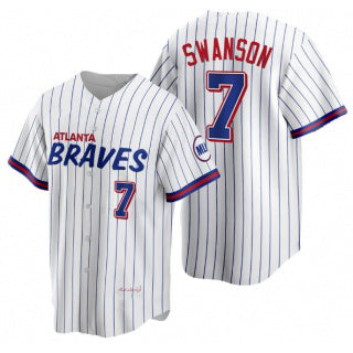 Atlanta Braves #7 Dansby Swanson White AmberGomez 2021 City Connect Stitched Jersey