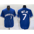 Kansas City Royals #7 Bobby Witt Jr Number Blue AmberGomez Cool Base Stitched Jersey