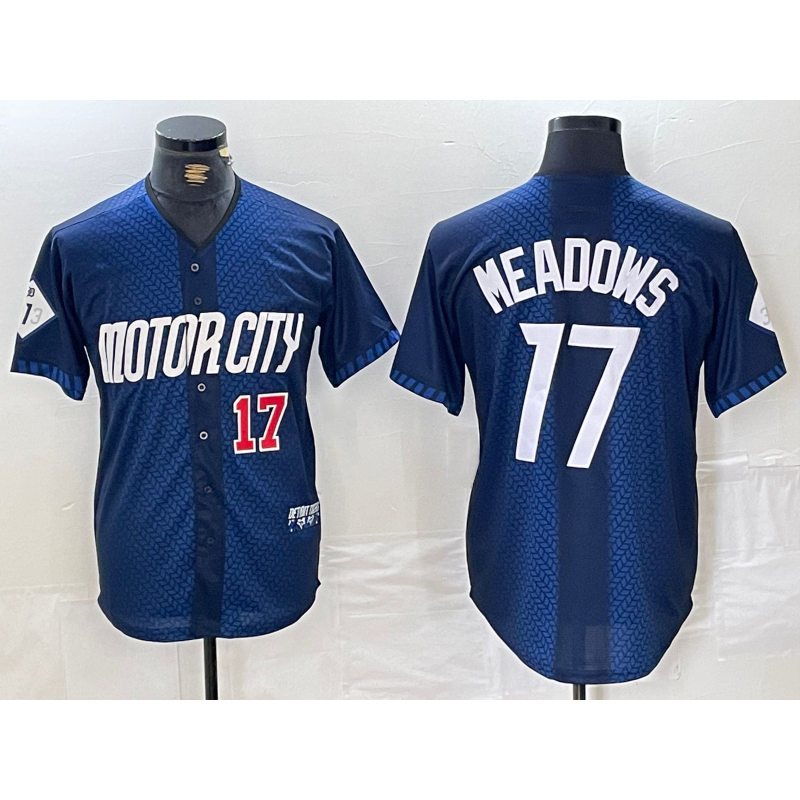 Detroit Tigers #17 Parker Meadows Number Navy AmberGomez 2024 City Connect Cool Base Limited Stitched Jersey