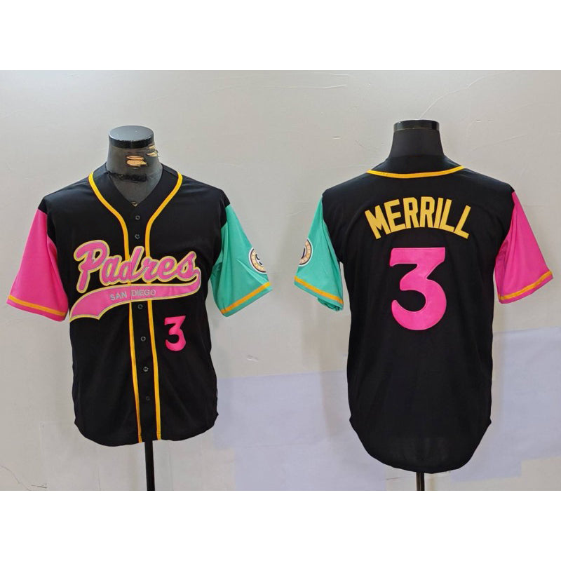 San Diego Padres #3 Jackson Merrill Number Black AmberGomez NEW 2023 City Connect Cool Base Stitched Jersey