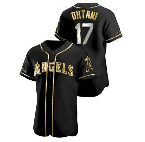 Los Angeles Angels #17 Shohei Ohtani Black Gold AmberGomez Stitched Flex Base Jersey
