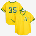 Oakland Athletics #35 Rickey Henderson Mitchell & Ness Yellow AmberGomez Authentic Batting Practice Jersey