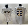 Milwaukee Brewers #22 Christian Yelich White AmberGomez Pinstripe 2025 With Patch Stitched Jersey