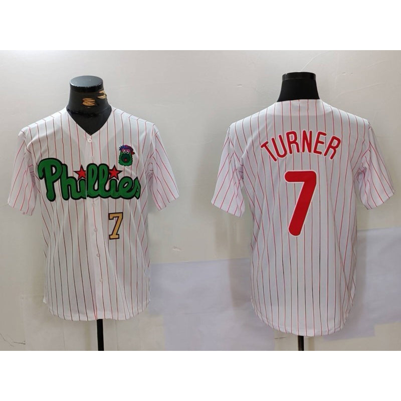 Philadelphia Phillies #7 Trea Turner White Green AmberGomez Cool Base Stitched Jerseys