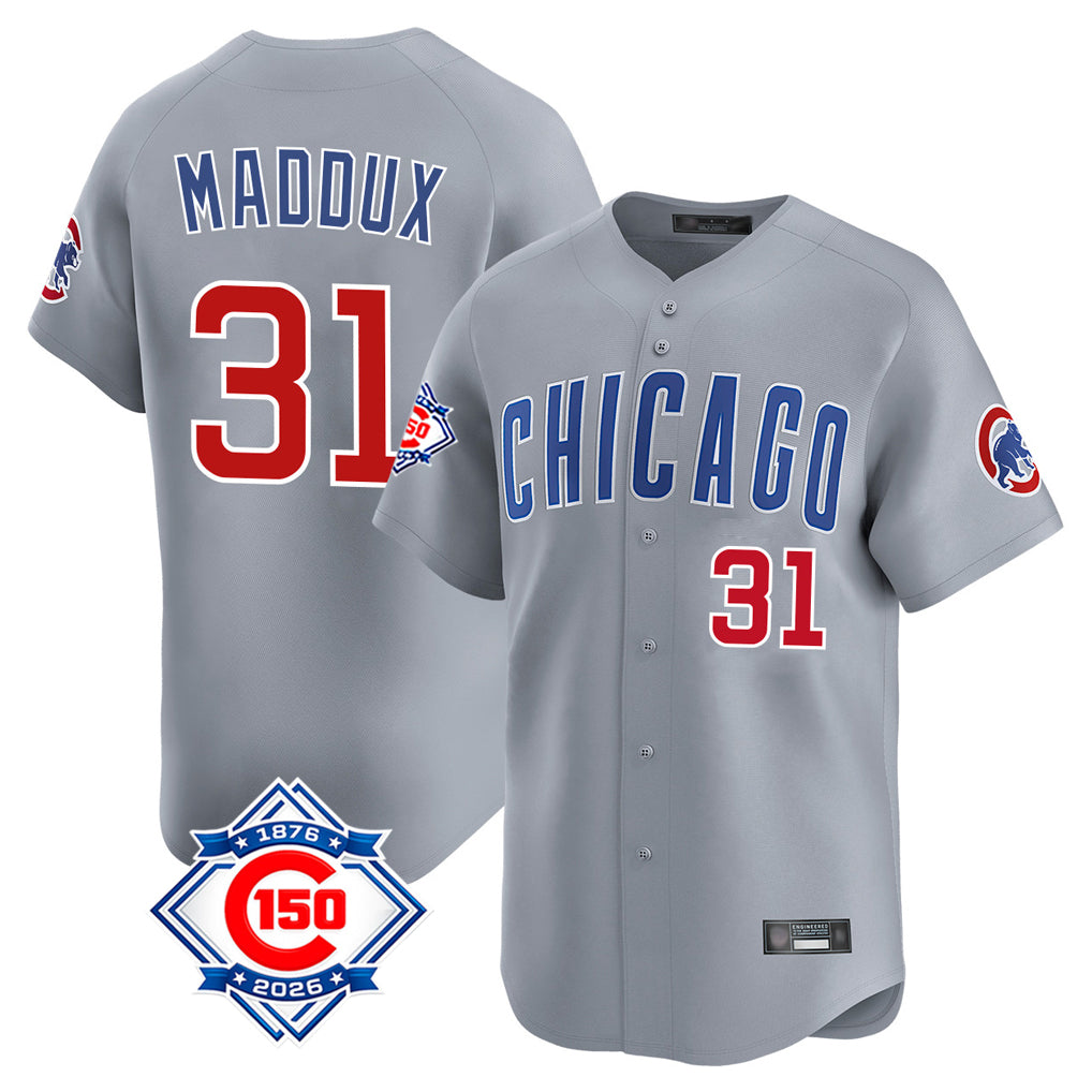 Chicago Cubs #31 Greg Maddux Player Gray AmberGomez Road 150th Anniversary Limited Home Stitched Jerseys