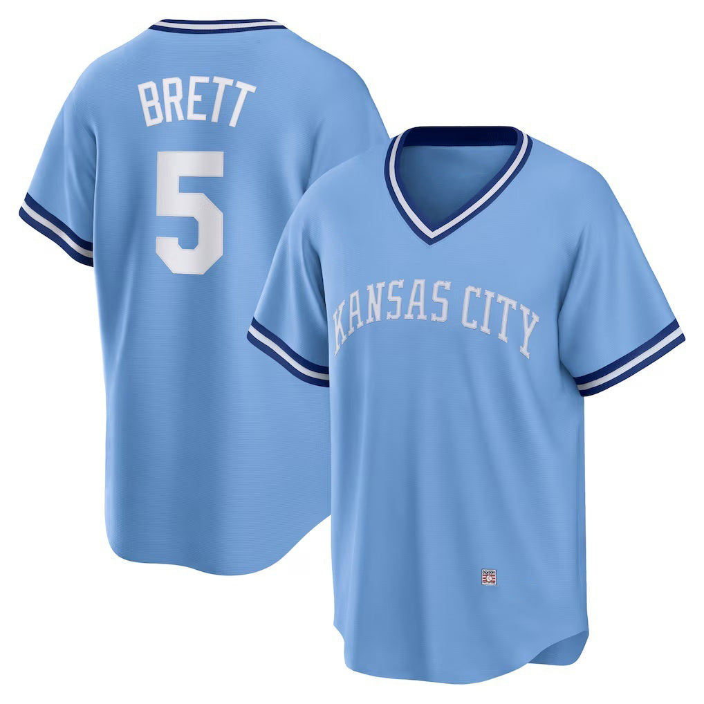 Kansas City Royals #5 George Brett Light Blue AmberGomez Road Cooperstown Collection Player Jersey