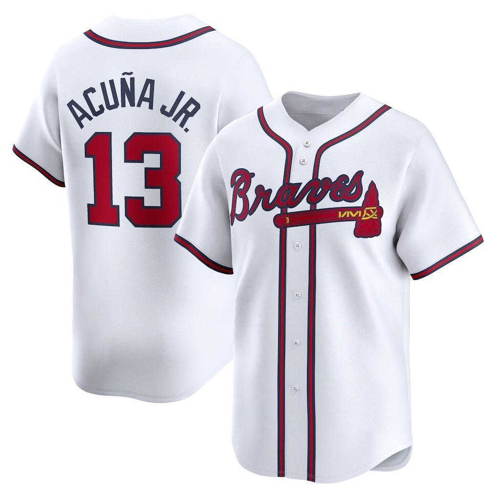Atlanta Braves #13 Ronald Acu?a Jr. White AmberGomez Home Limited Player Jersey