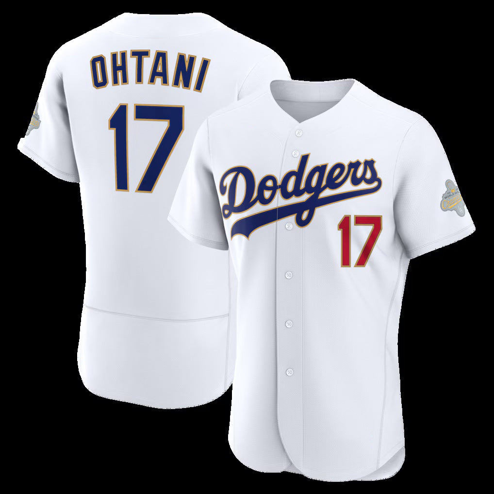 Los Angeles Dodgers #17 Shohei Ohtani White AmberGomez 2026 Gold Collection Authentic Jersey