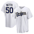 Los Angeles Dodgers #50 Mookie Betts Player Gold White AmberGomez 2026 Collection Stadium Game Stitched Jerseys