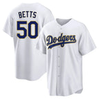 Los Angeles Dodgers #50 Mookie Betts Player Gold White AmberGomez 2026 Collection Stadium Game Stitched Jerseys