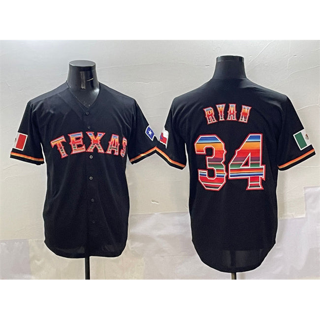 Texas Rangers #34 Nolan Ryan Black AmberGomez Mexico Limited Stitched Jersey