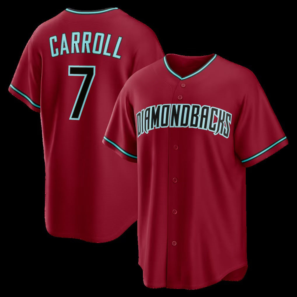 Arizona Diamondbacks #7 Corbin Carroll Crimson AmberGomez Alternate 2 Replica Jersey