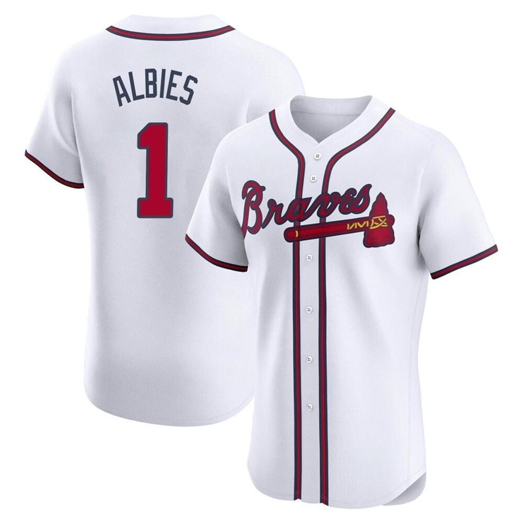 Atlanta Braves #1 Ozzie Albies Player White AmberGomez Limited Elite Home Game Stitched Jerseys