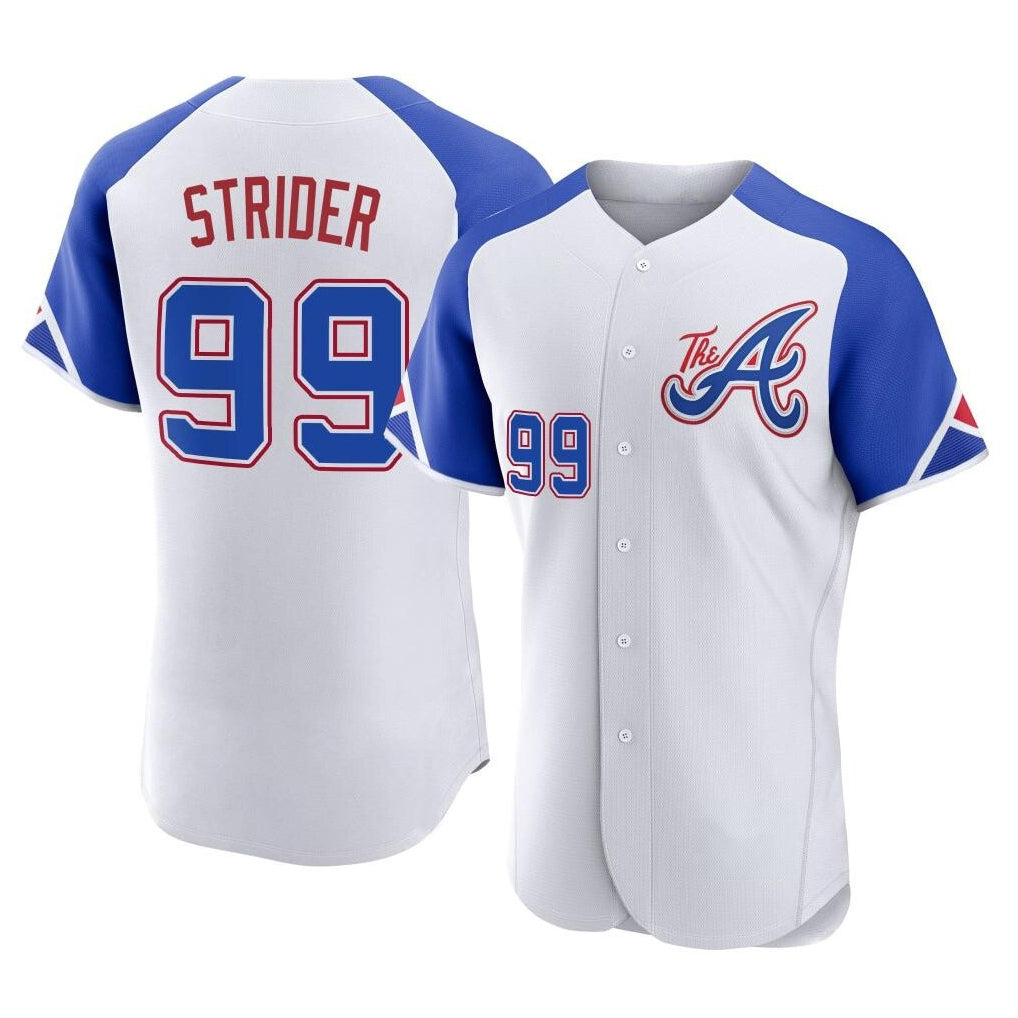 Atlanta Braves #99 Spencer Strider Player White AmberGomez City Connect Limited Elite Home Game Stitched Jerseys