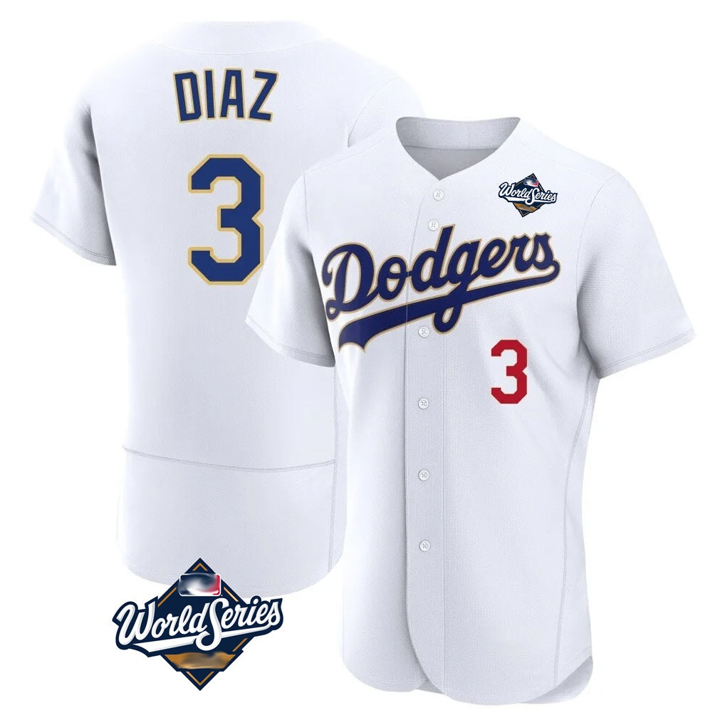 Los Angeles Dodgers #3 Edwin D¨ªaz Player Gold White AmberGomez World Series 2026 Collection Stadium Limited Elite Stitched Jerseys