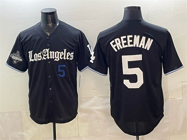Los Angeles Dodgers #5 Freddie Freeman Black AmberGomez 2025 World Series Champions Patch 'Gothic Edition' Vapor Premier Limited Stitched Jersey