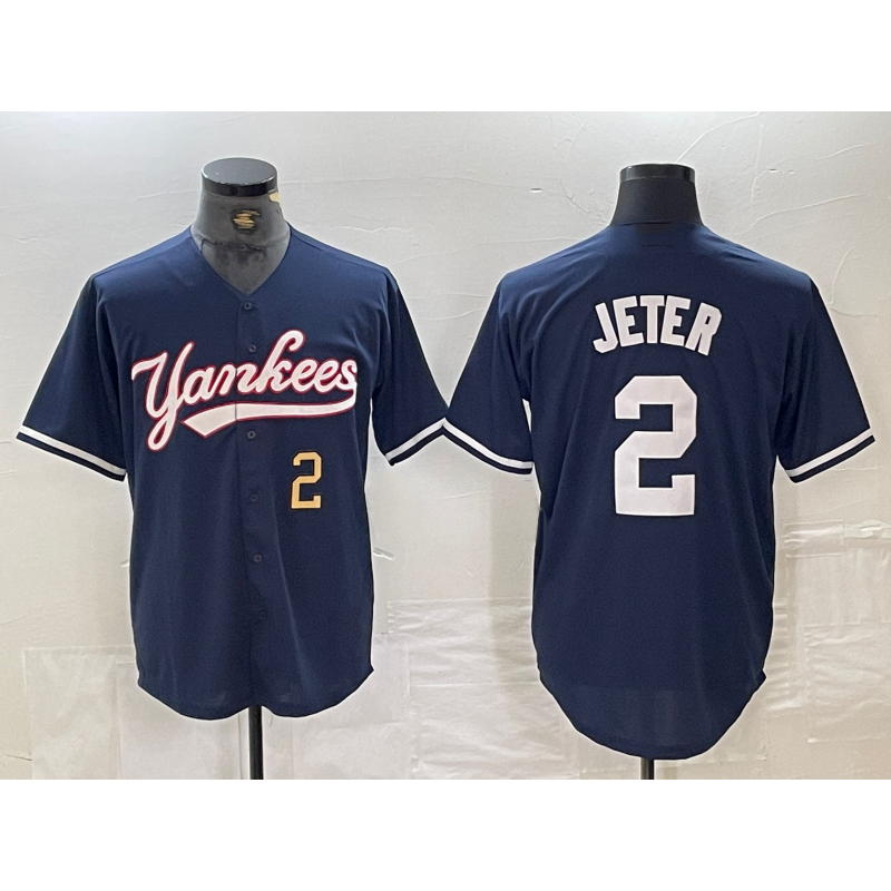 New York Yankees #2 Derek Jeter Number Navy AmberGomez Cool Base Stitched Jersey