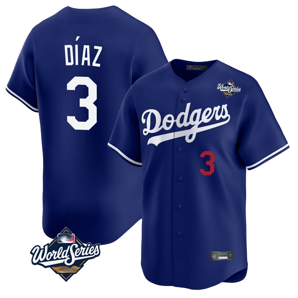 Los Angeles Dodgers #3 Edwin D¨ªaz Player Royal AmberGomez World Series Limited Home Stitched Jerseys