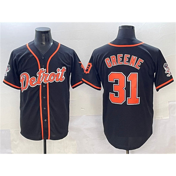 Detroit Tigers #31 Riley Greene Black AmberGomez With Patch Cool Base Stitched Jersey