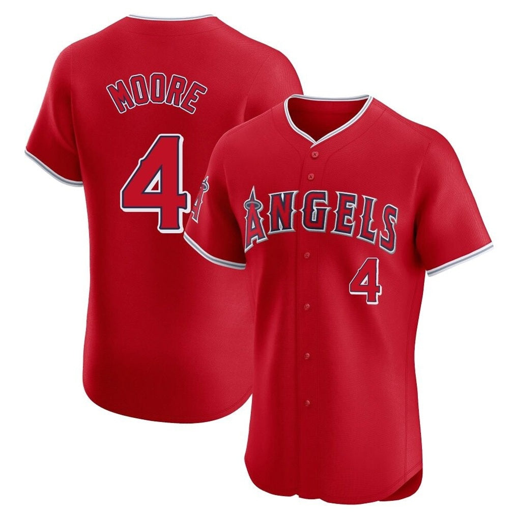 Los Angeles Angels #4 Christian Moore Player Red AmberGomez Home Limited Elite Stitched Jerseys