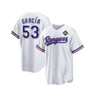 Texas Rangers #53 Adolis Garc¨ªa White AmberGomez 2023 World Series Stitched Jersey