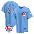 Chicago Cubs #3 Alex Bregman Player Light Blue AmberGomez 150th Anniversary Home Game Stitched Jerseys