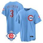Chicago Cubs #3 Alex Bregman Player Light Blue AmberGomez 150th Anniversary Home Game Stitched Jerseys