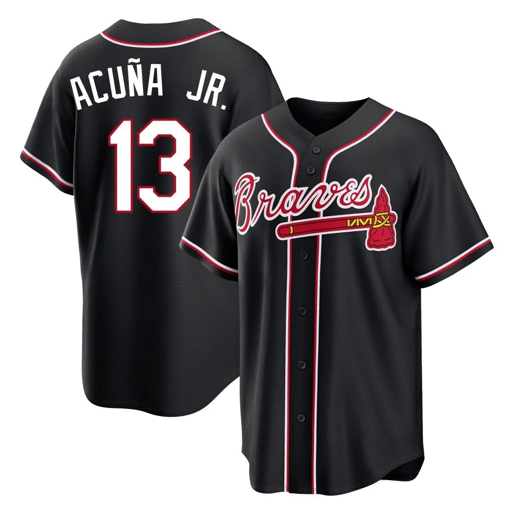 Atlanta Braves #13 Ronald Acuna Jr Player Black AmberGomez Fashion Out Game Stitched Jerseys