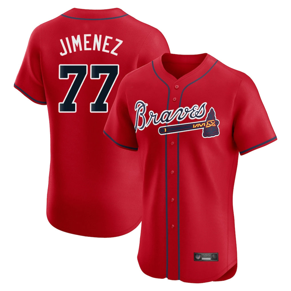 Atlanta Braves #77 Joe Jimenez Player Red AmberGomez Limited Elite Home Game Stitched Jerseys