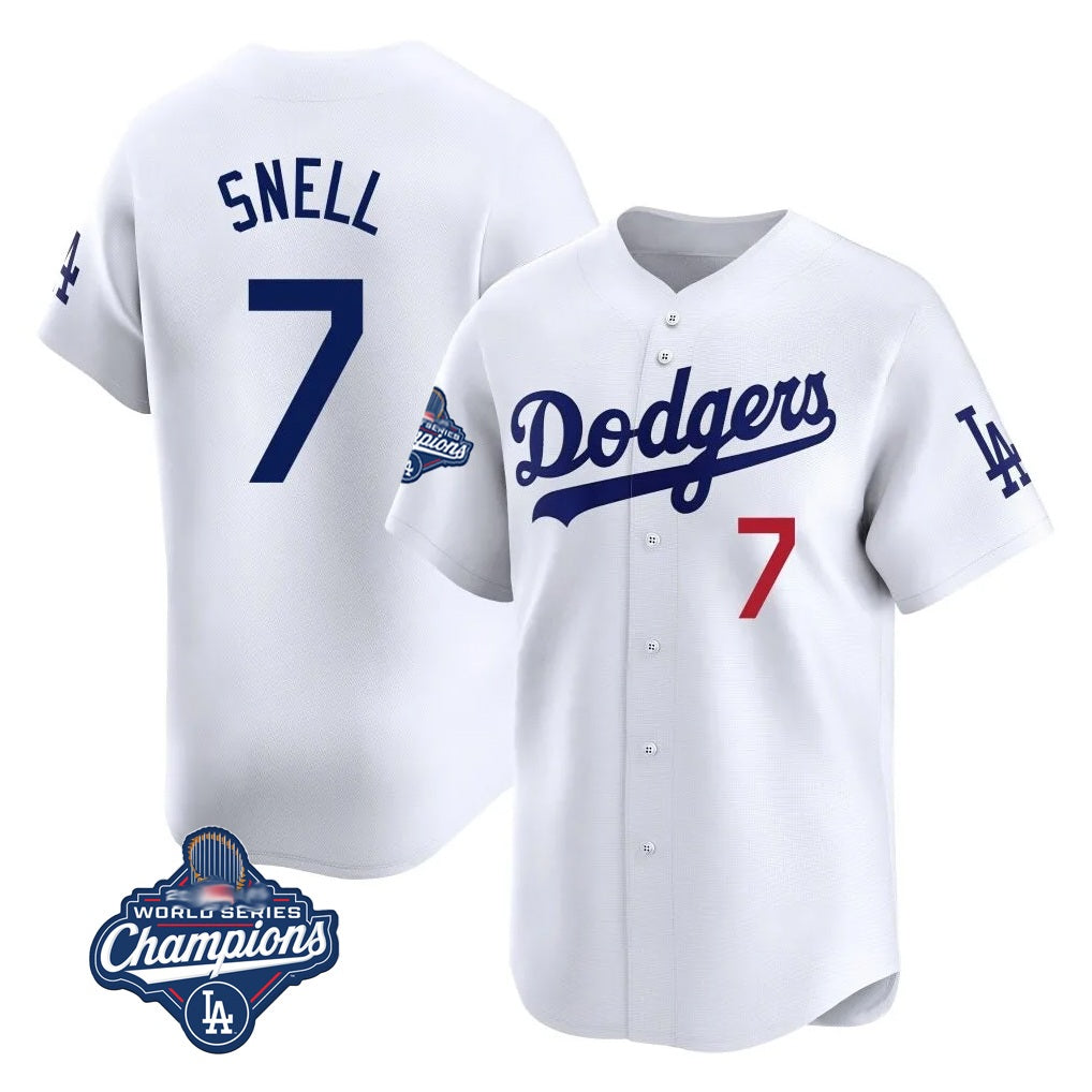 Los Angeles Dodgers #7 Blake Snell Player White AmberGomez Game Limited World Series Meet Home Stitched Jerseys
