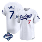 Los Angeles Dodgers #7 Blake Snell Player White AmberGomez Game Limited World Series Meet Home Stitched Jerseys