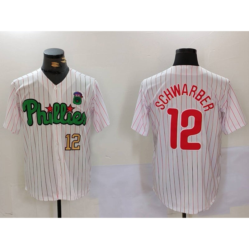 Philadelphia Phillies #12 Kyle Schwarber White Green AmberGomez Cool Base Stitched Jerseys