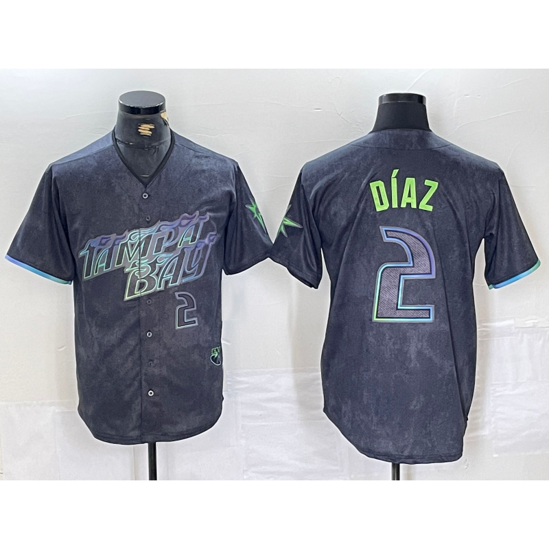 Tampa Bay Rays #2 Yandy Diaz Number Charcoal AmberGomez 2024 City Connect Limited Stitched Jersey 2