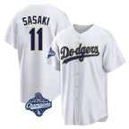 Los Angeles Dodgers #11 Roki Sasaki Player White Gold AmberGomez World Series Meet White 2026 Collection Stadium Game Stitched Jerseys