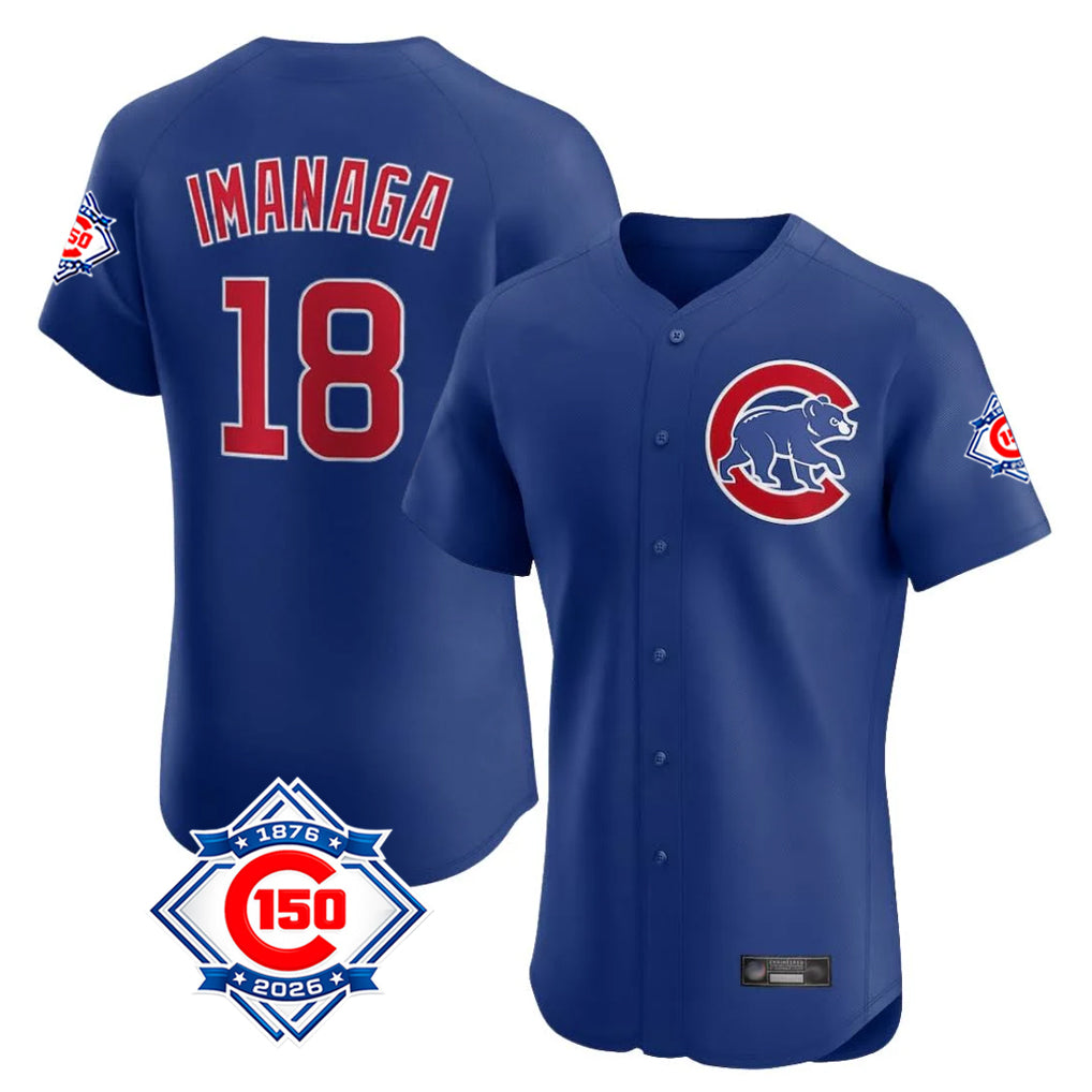 Chicago Cubs #18 Shota Imanaga Player Royal AmberGomez 150th Anniversary Limited Elite Home Stitched Jerseys
