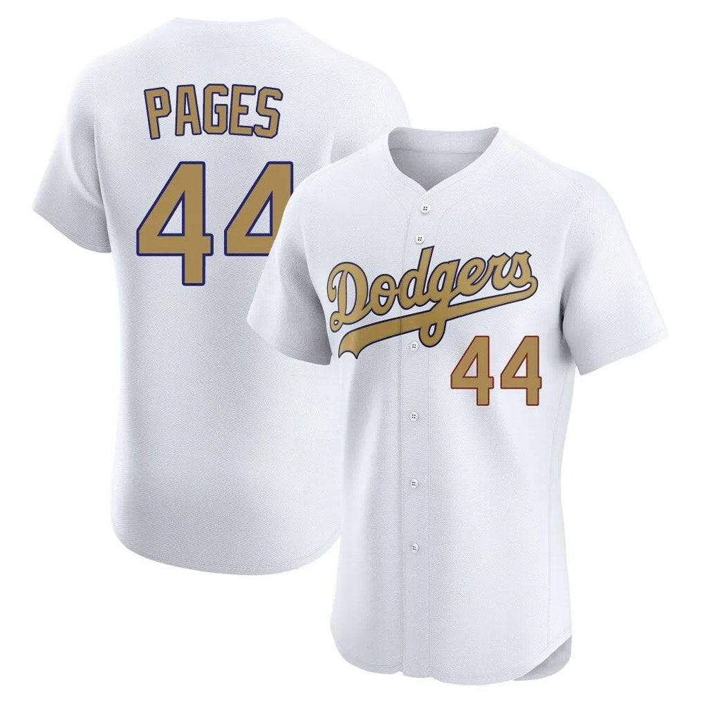 Los Angeles Dodgers #44 Andy Pages Player White Gold AmberGomez Limited Elite Home Stitched Jerseys
