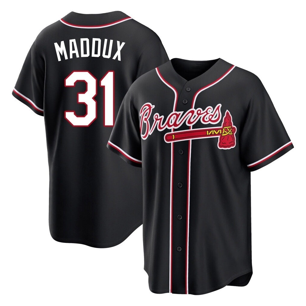 Atlanta Braves #31 Greg Maddux Player Black AmberGomez Fashion Out Game Stitched Jerseys