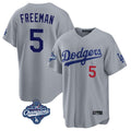 Los Angeles Dodgers #5 Freddie Freeman Player Gray AmberGomez World Series Meet Game Home Stitched Jerseys